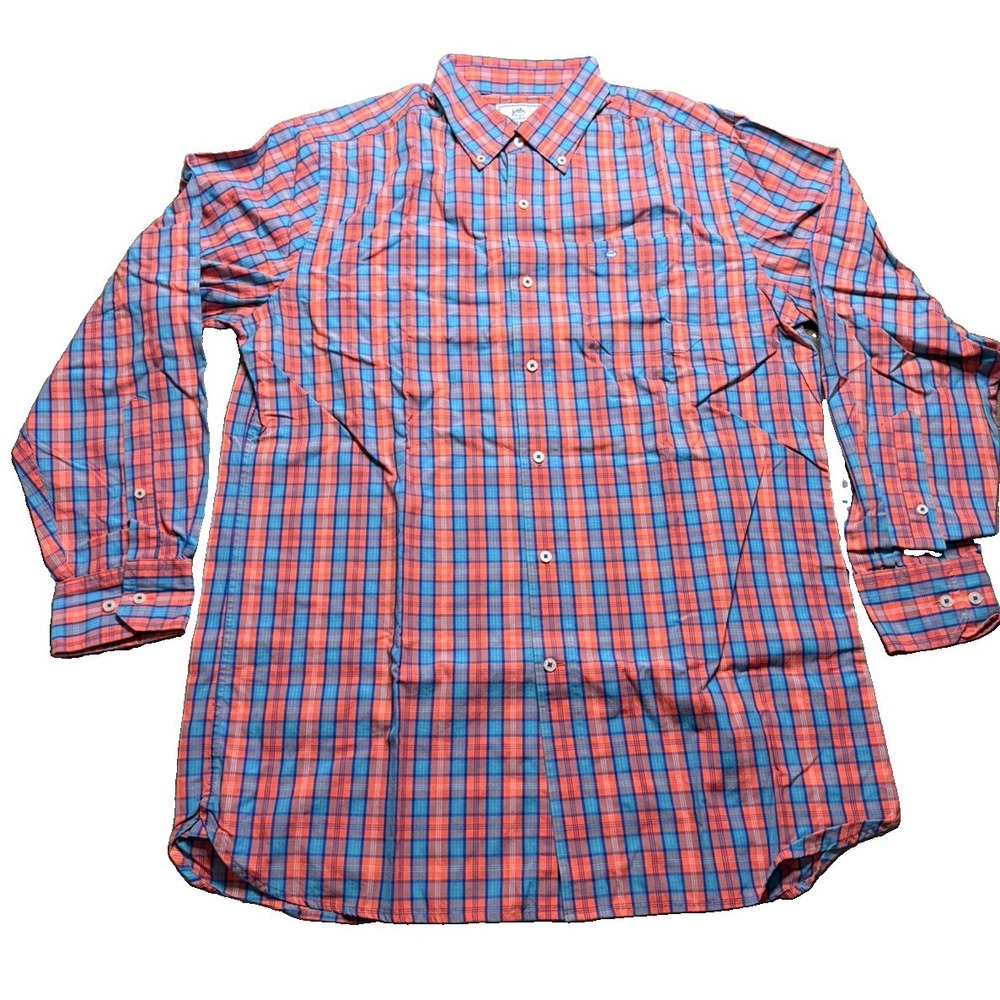 Southern Tide Shirt Mens Medium Orange Blue Plaid Button Down Classic Fit Preppy